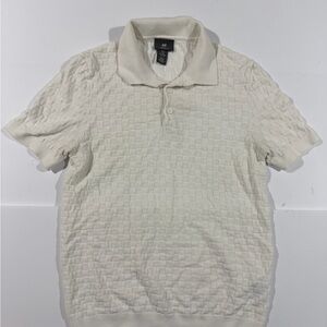 H&M Men's Cream Textured Short-Sleeve Polo